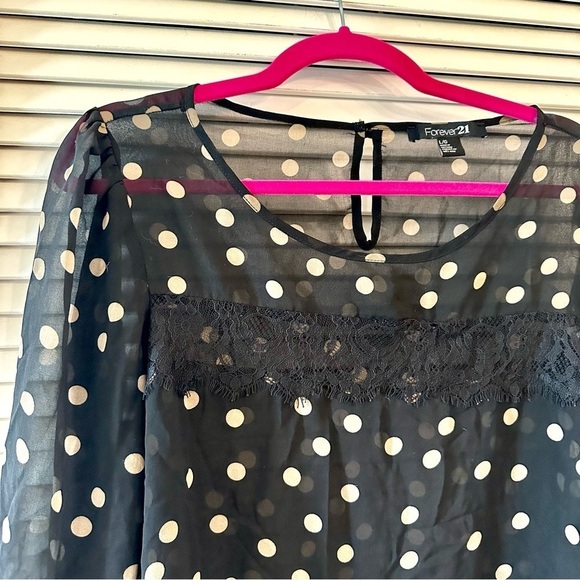 ⭐️Forever 21 sheer black and gold polkadot blouse - Picture 3 of 8